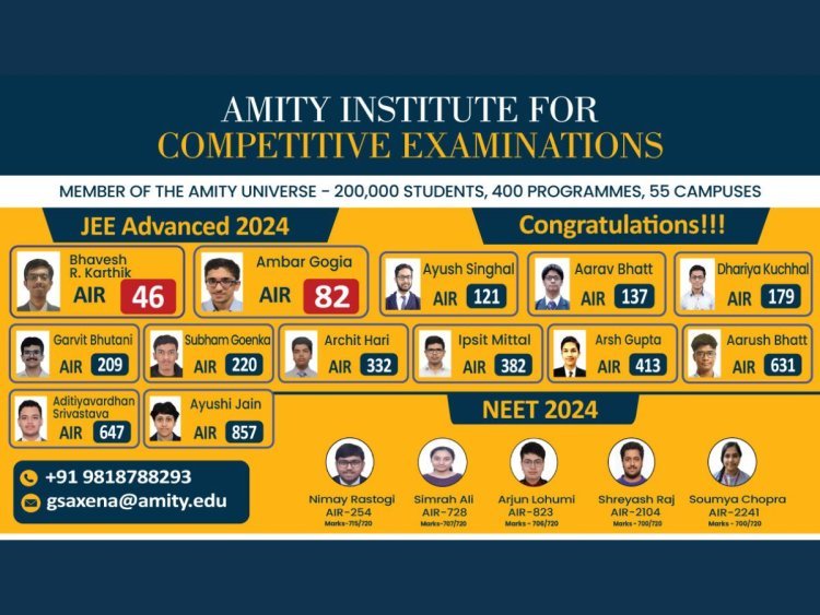 Amity Institute for Competitive Examinations (AICE) Achieved Remarkable Success in JEE Advanced 2024 and NEET 2024