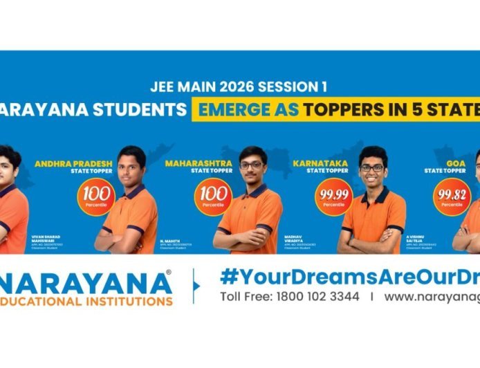 Narayana Students Excel in JEE Main 2026 with 3 100 percentile Scores and 5 State Toppers